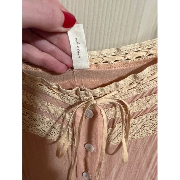 EUC SPELL prairie blush peach nude midi maxi layered lace ruffles dress S small - Picture 6 of 9